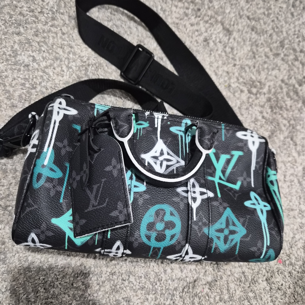 Louis Vuitton Black and Teal Keep All Bag